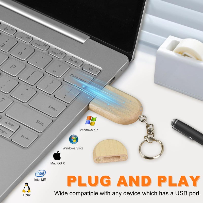 Fire Stone Novelty Wooden USB 2.0 Flash Drive 32GB Data Storage Memory Stick USB Stick Ellipse Pendrive with Wooden Box - Image 3